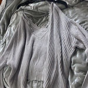Ribbed Destressed V-neck Sweater